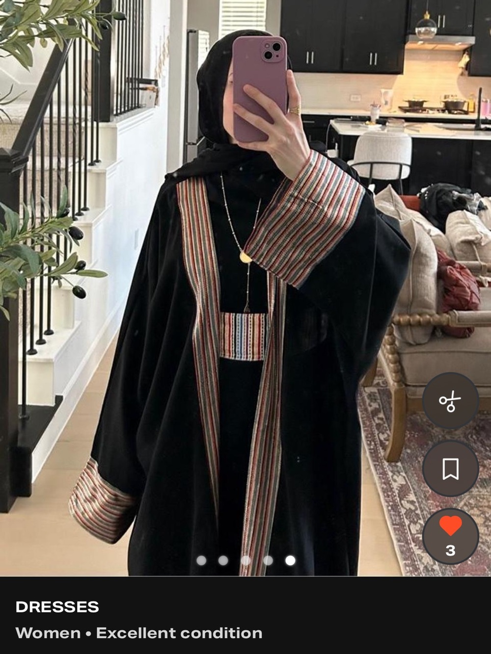 Black with striped  Trim Abaya Jacket - Elegant Women’s Coat